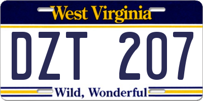 WV license plate DZT207