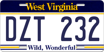 WV license plate DZT232