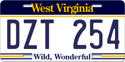 WV license plate DZT254