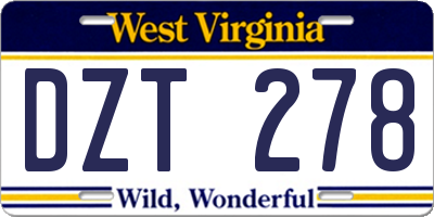 WV license plate DZT278