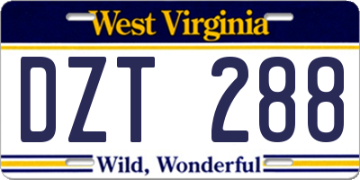 WV license plate DZT288