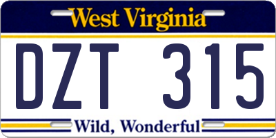 WV license plate DZT315