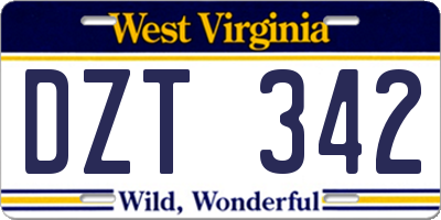 WV license plate DZT342