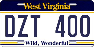 WV license plate DZT400