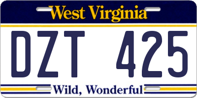 WV license plate DZT425