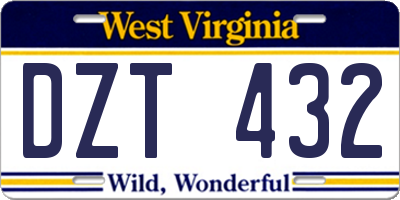 WV license plate DZT432