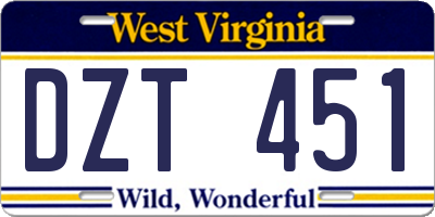WV license plate DZT451