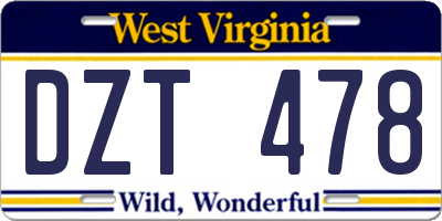 WV license plate DZT478