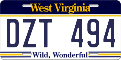 WV license plate DZT494