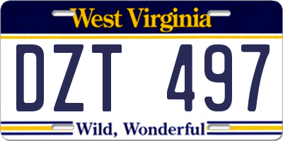 WV license plate DZT497