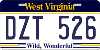 WV license plate DZT526