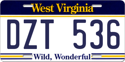 WV license plate DZT536