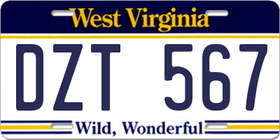 WV license plate DZT567