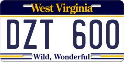 WV license plate DZT600