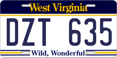 WV license plate DZT635