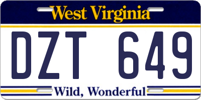 WV license plate DZT649
