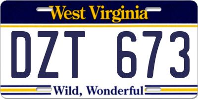 WV license plate DZT673