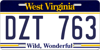 WV license plate DZT763