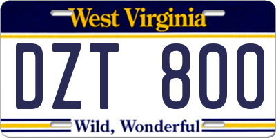 WV license plate DZT800