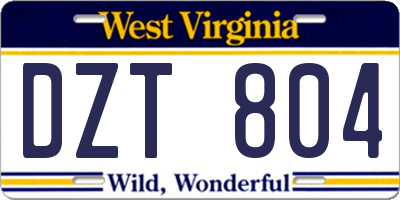 WV license plate DZT804