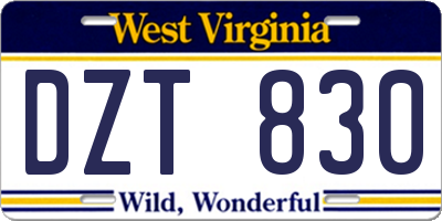 WV license plate DZT830