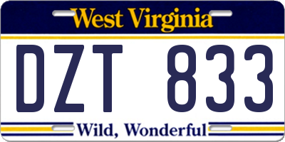 WV license plate DZT833