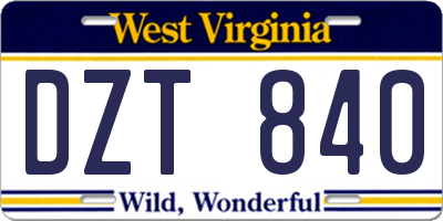 WV license plate DZT840