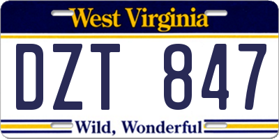 WV license plate DZT847