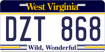 WV license plate DZT868