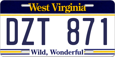 WV license plate DZT871