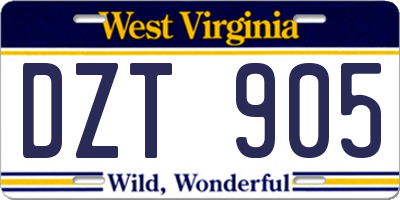 WV license plate DZT905