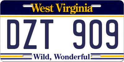 WV license plate DZT909