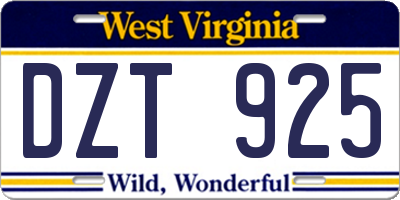 WV license plate DZT925