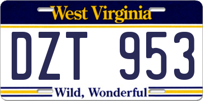 WV license plate DZT953