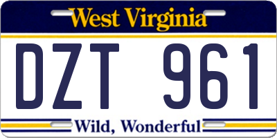 WV license plate DZT961
