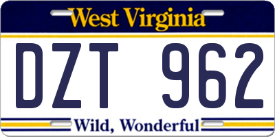 WV license plate DZT962