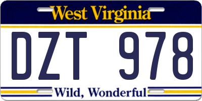 WV license plate DZT978
