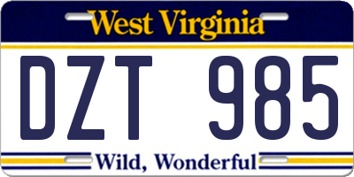 WV license plate DZT985