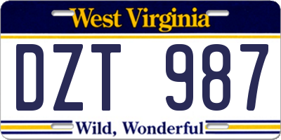 WV license plate DZT987