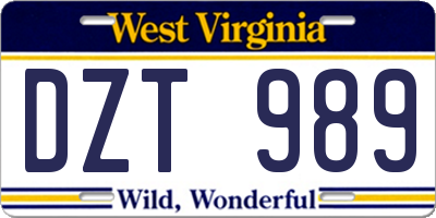 WV license plate DZT989
