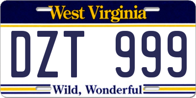 WV license plate DZT999