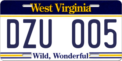 WV license plate DZU005