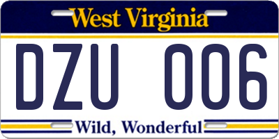 WV license plate DZU006