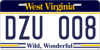 WV license plate DZU008