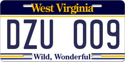 WV license plate DZU009