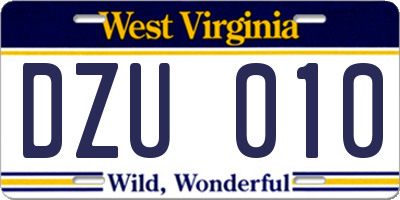 WV license plate DZU010