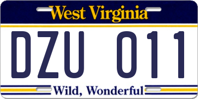 WV license plate DZU011