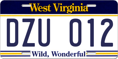 WV license plate DZU012