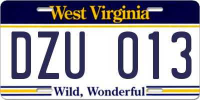 WV license plate DZU013