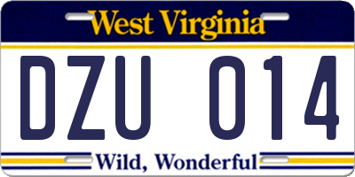 WV license plate DZU014